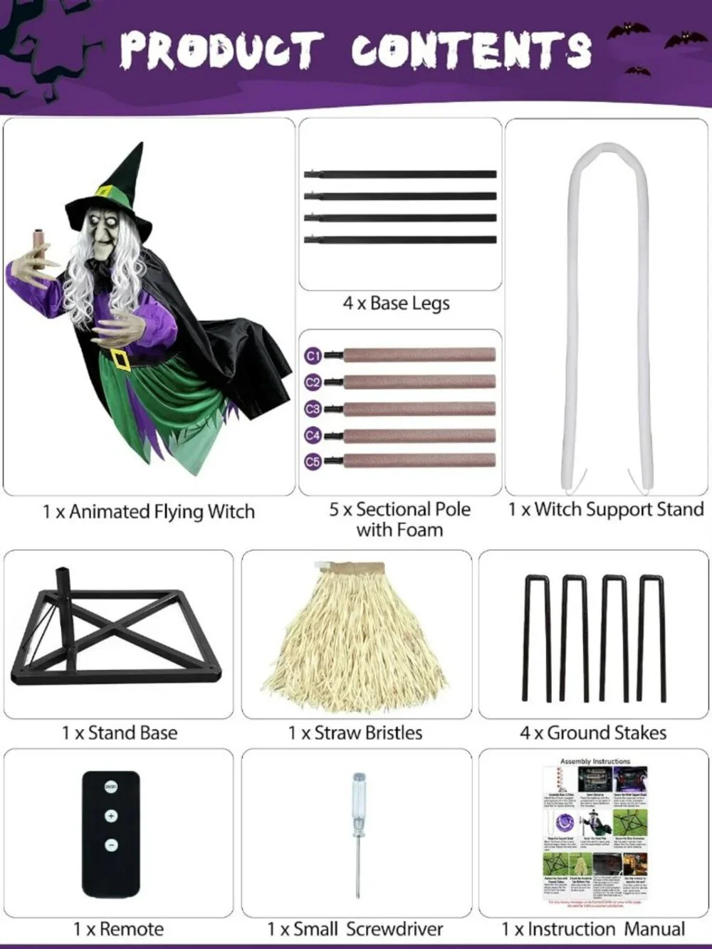 11.5 Ft Flying Witch Animatronic - Spooky Outdoor Halloween Decorations